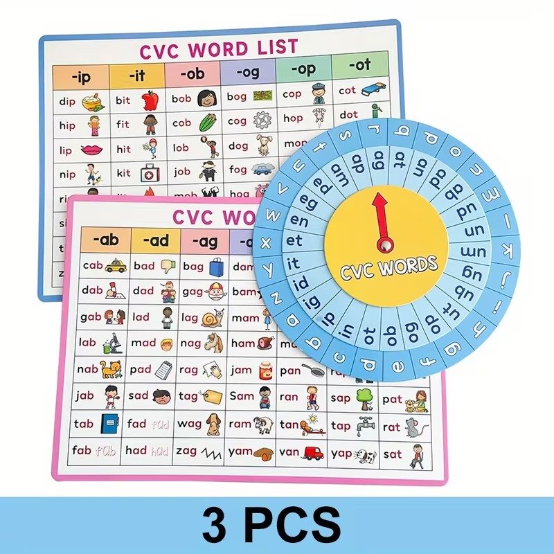 3-in-1 Kids Learning Kit – CVC Word Builder & Multiplication Turntable Game - Image 2