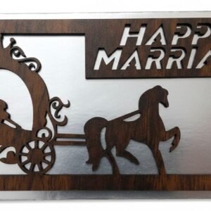 Pack of 10 - Premium Happy Marriage Greeting Cards with Royal Horse Carriage Wooden Design