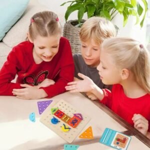 Wooden Fun Roping Game for Kids - Montessori Lacing & Threading Toy with Geometric Shapes - Creative Educational Pattern Matching Puzzle for Toddlers