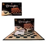 2-in-1 Wooden Draughts & Checkers Board Game Set - Classic Strategy Tabletop Game for Kids & Adults - Dual Side Board with 24 Game Pieces