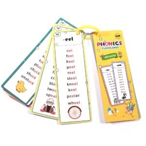 600 Words Phonics Flashcards for Kids – English Spelling & Reading Learning Kit with Ring Binder, Rhyming Words & Sentences for Preschoolers
