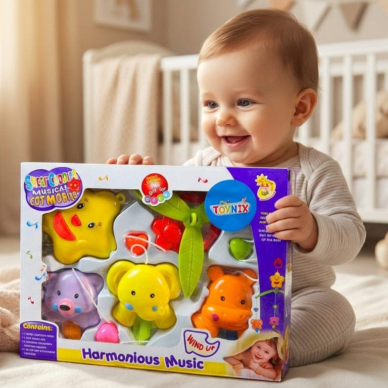 Sweet Cuddles Musical Cot Mobile Rattles β Hanging Baby Crib Toy with Soft Animal Rattles & Wind-Up Music Box for Newborns and Infants - Image 4