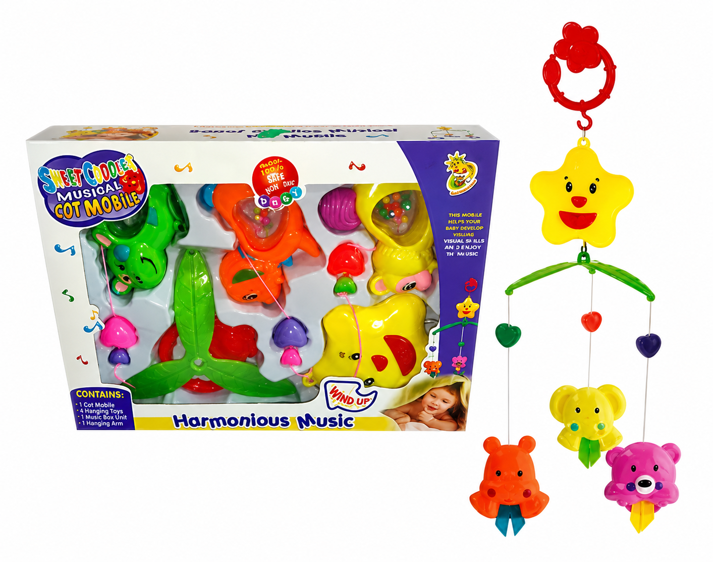Sweet Cuddles Musical Cot Mobile Rattles β Hanging Baby Crib Toy with Soft Animal Rattles & Wind-Up Music Box for Newborns and Infants - Image 5