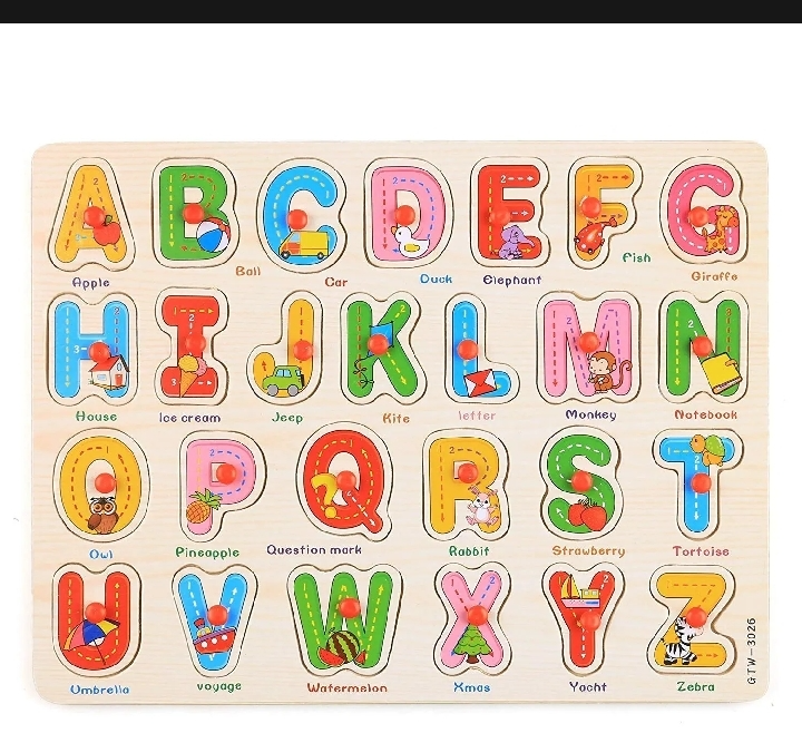 Wooden Alphabet & Number Pin Peg Puzzle Board β Educational Montessori Learning Toy for Kids (Capital Letters & Numbers) - Image 4