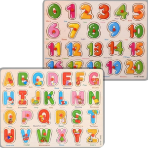 Wooden Alphabet & Number Pin Peg Puzzle Board – Educational Montessori Learning Toy for Kids (Capital Letters & Numbers)