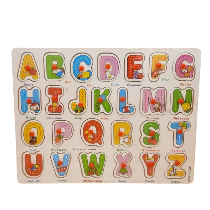 Wooden Alphabet & Number Pin Peg Puzzle Board β Educational Montessori Learning Toy for Kids (Capital Letters & Numbers) - Image 3