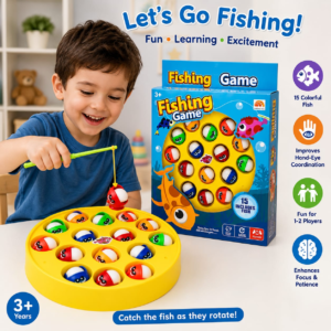 Fishing Game Toy with 15 Moving Fish – Rotating Electric Fishing Board for Kids | Educational Family Game