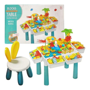 85 PCS Building Blocks Activity Table Set with Rabbit Chair – 3-in-1 Kids Learning & Construction Play Table (Model MC816)