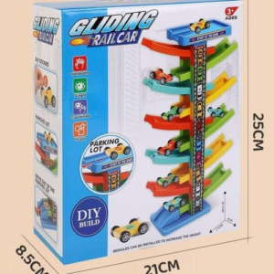 Gliding Rail Car Track Toy – DIY Parking Tower Race Track with 6 Mini Cars for Kids (3+ Years)