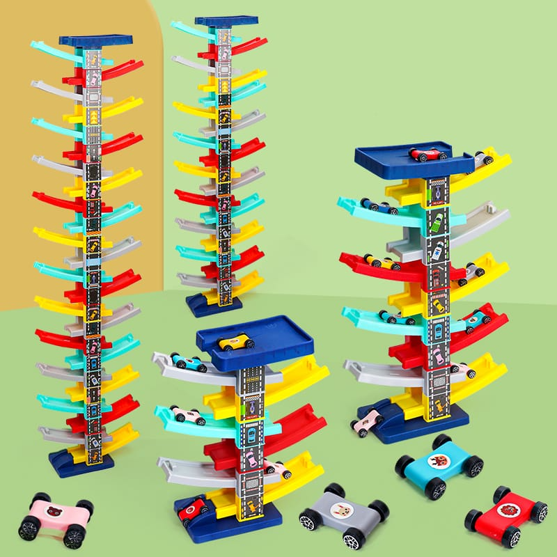 Gliding Rail Car Track Toy – DIY Parking Tower Race Track with 6 Mini Cars for Kids (3+ Years) - Image 4