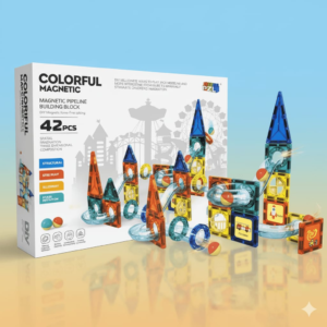 42 PCS Colorful Magnetic Pipeline Building Blocks – DIY Magnetic Marble Run Construction Set for Kids