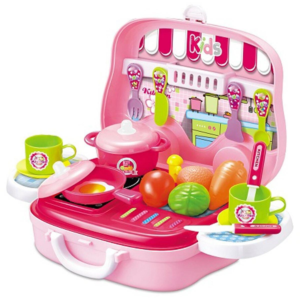 Kids Kitchen Cook Set Suitcase – Portable Pretend Play Cooking Toy Set with Accessories for Girls