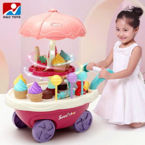 Kids Sweet Candy Cart Play Set with Music – Pretend Ice Cream & Candy Trolley Toy