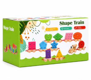 Wooden Shapes Train – Montessori Educational Stacking & Sorting Toy for Kids