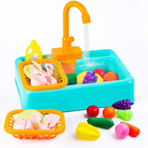 Kids Kitchen Sink Play Set with Electric Circulation Water Pump – Pretend Play Washing Toy